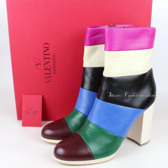 New VALENTINO GARAVANI Colorblock Stripe Leather Ankle Boots - Events, Party - Picture 1 of 16